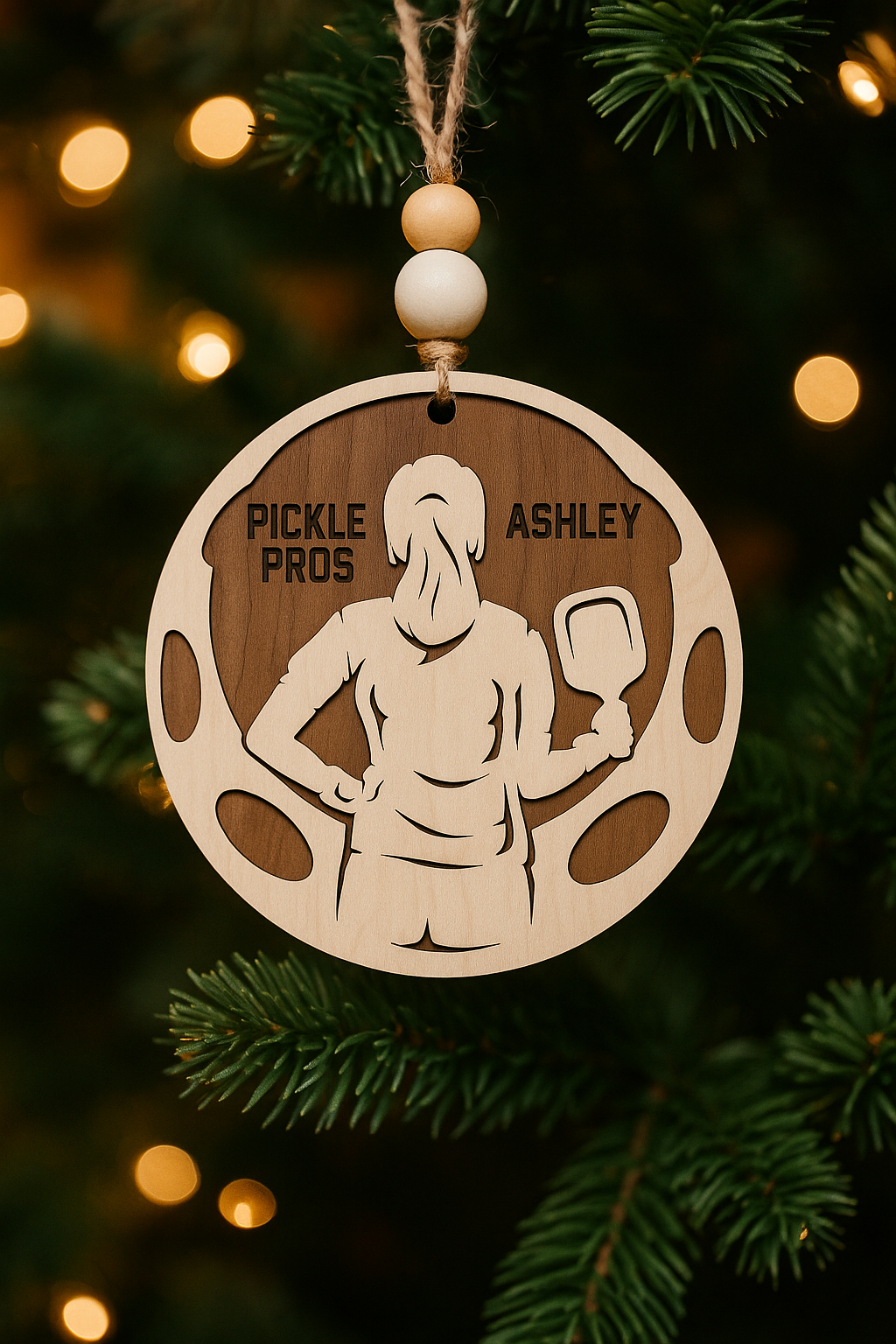 Custom Pickleball Ornament – Personalized Paddle Sport Gift (Female)
