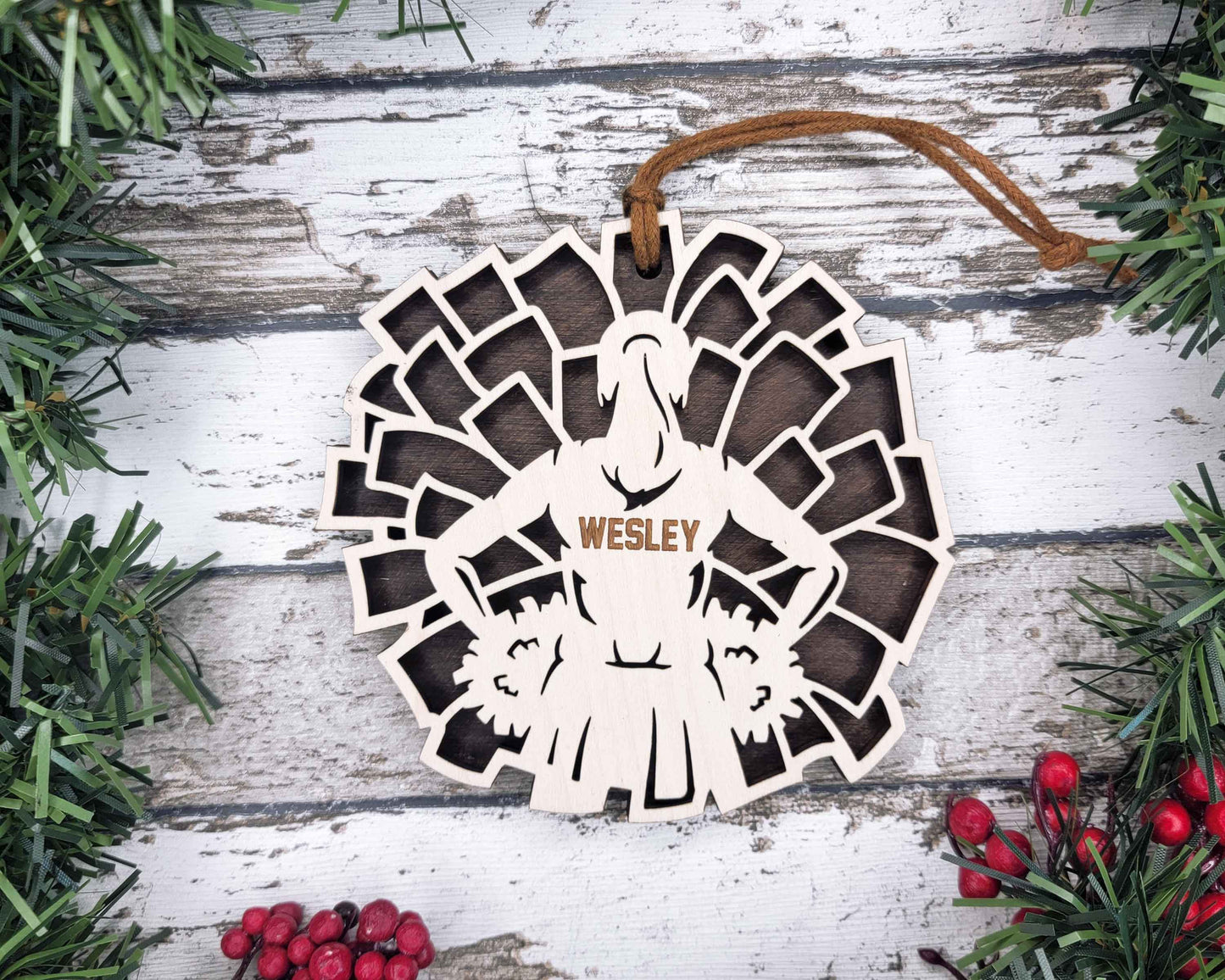 Cheerleading Ornament – Female – Laser Engraved Wood Ornament | 4.5″ Round with Twine + Beads | Packaged in Organza Bag