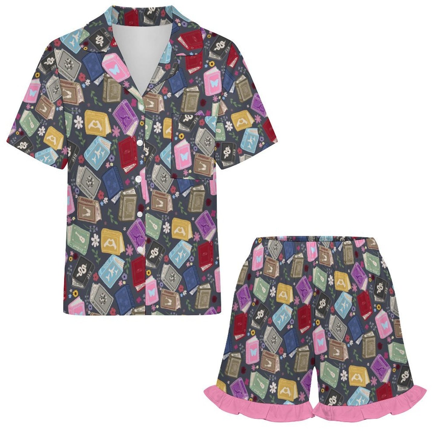 TS Books Women's Ruffled Short-Sleeve Pajama Set