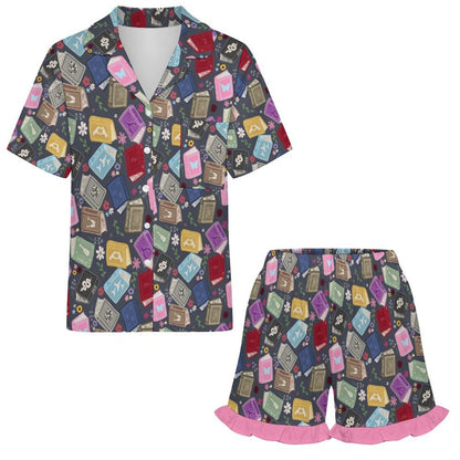 TS Books Women's Ruffled Short-Sleeve Pajama Set