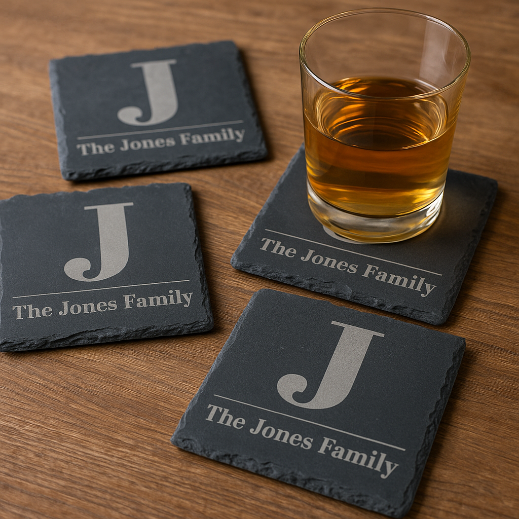 Slate engraved coasters - Monogram