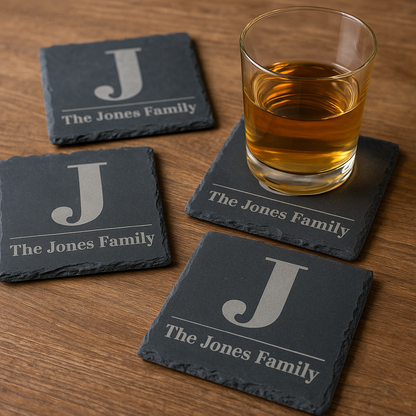 Slate engraved coasters - Monogram