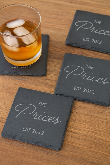 Slate engraved coasters - Family Name