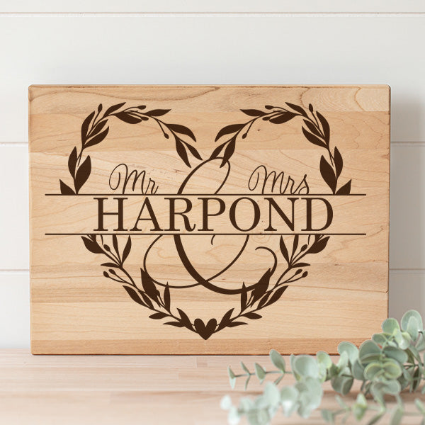 Monogram Name in Heart Laser Engraved Cutting Board