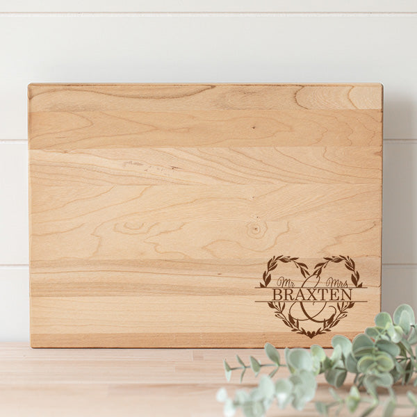 Monogram Name in Heart Laser Engraved Cutting Board