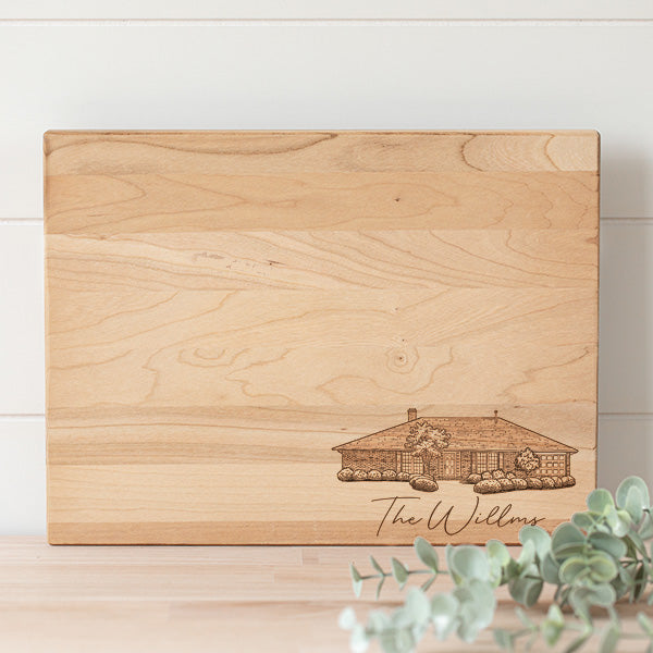 Home Rendering Laser Engraved Cutting Board - Housewarming gift