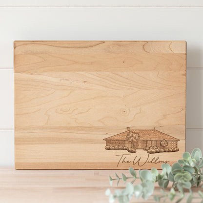 Home Rendering Laser Engraved Cutting Board - Housewarming gift