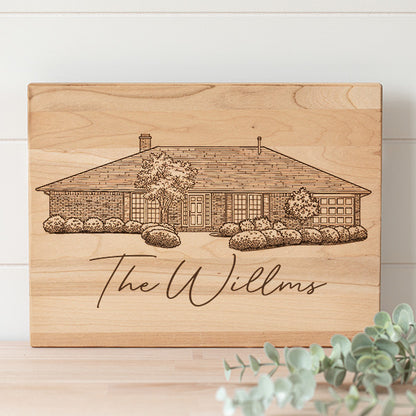 Home Rendering Laser Engraved Cutting Board - Housewarming gift