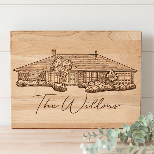 Home Rendering Laser Engraved Cutting Board - Housewarming gift
