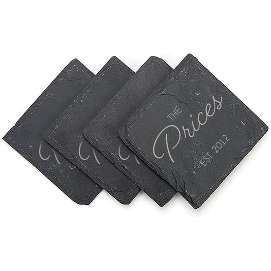 Slate engraved coasters - Family Name