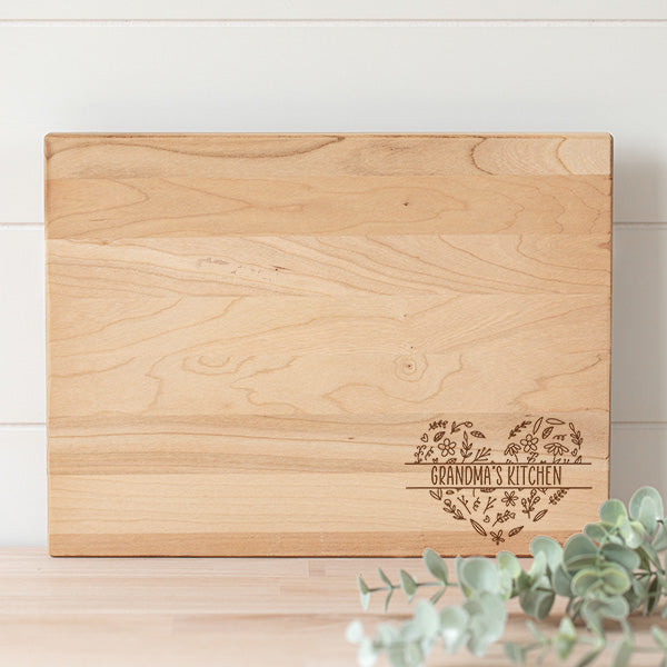 Floral Heart Personalized Laser Engraved Cutting Board