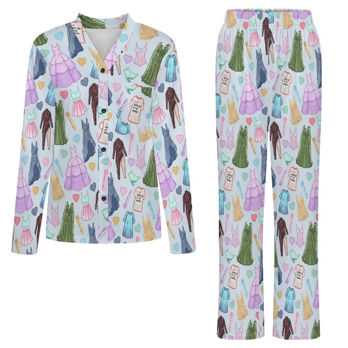 TS Blue Era's Print Women's V- Neck Long Sleeve Pajama Set