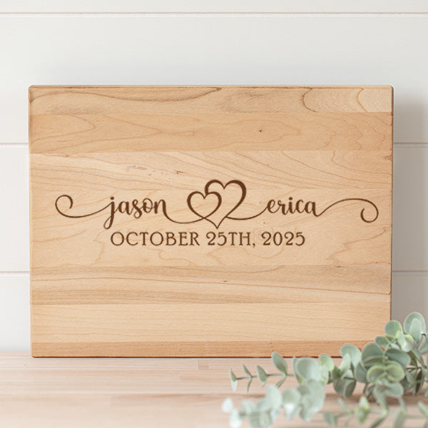 Names and Date with Swirls Personalized Laser Engraved Cutting Board