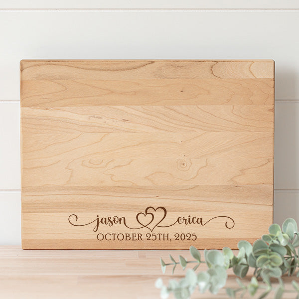 Names and Date with Swirls Personalized Laser Engraved Cutting Board