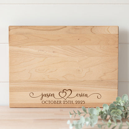 Names and Date with Swirls Personalized Laser Engraved Cutting Board