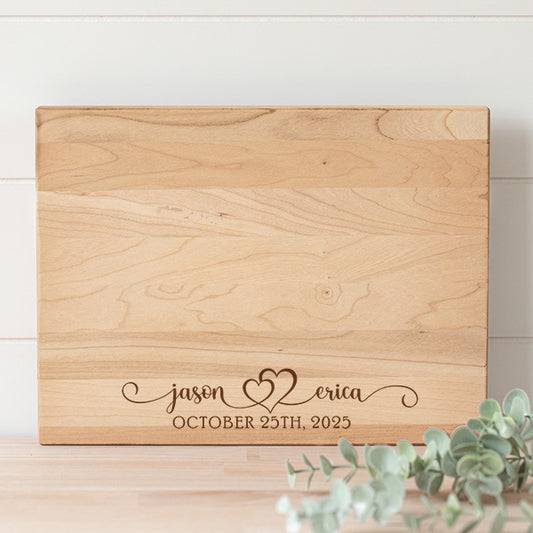 Names and Date with Swirls Personalized Laser Engraved Cutting Board