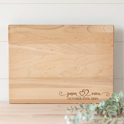 Names and Date with Swirls Personalized Laser Engraved Cutting Board
