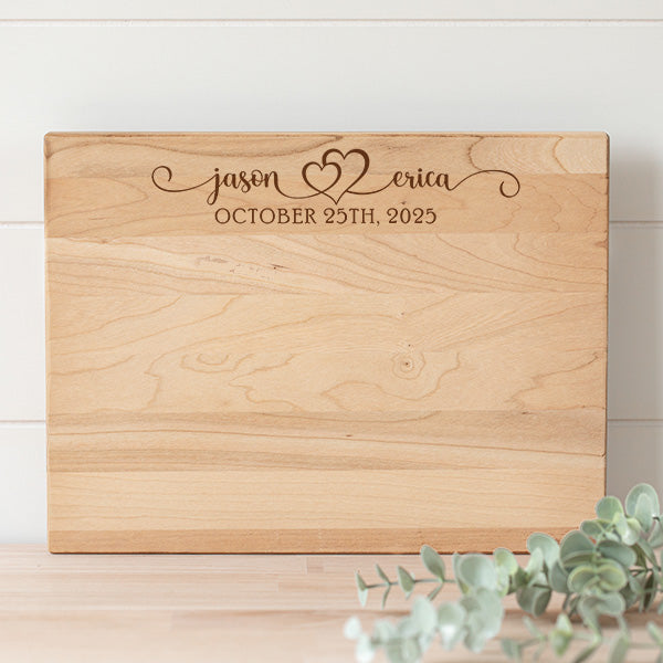Names and Date with Swirls Personalized Laser Engraved Cutting Board
