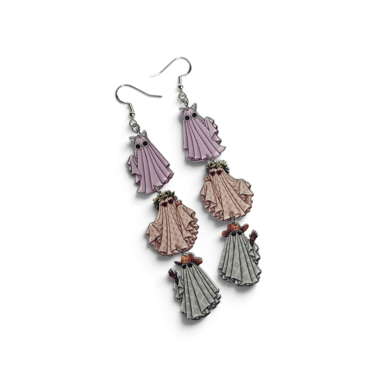 Retro Ghost Trio Dangle Earrings – Swiftie-Inspired Pastel Ghosts