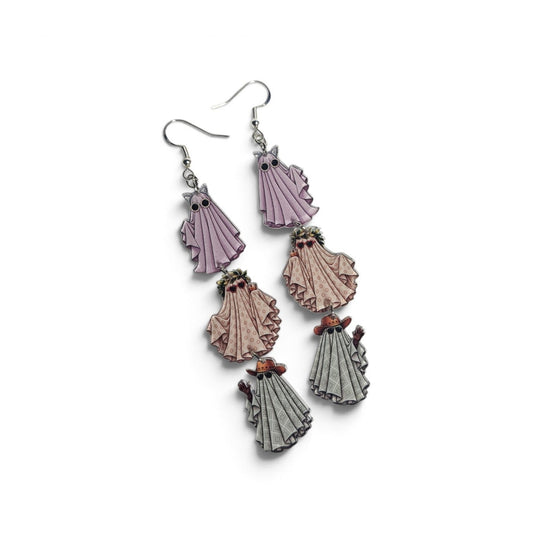 Retro Ghost Trio Dangle Earrings – Swiftie-Inspired Pastel Ghosts