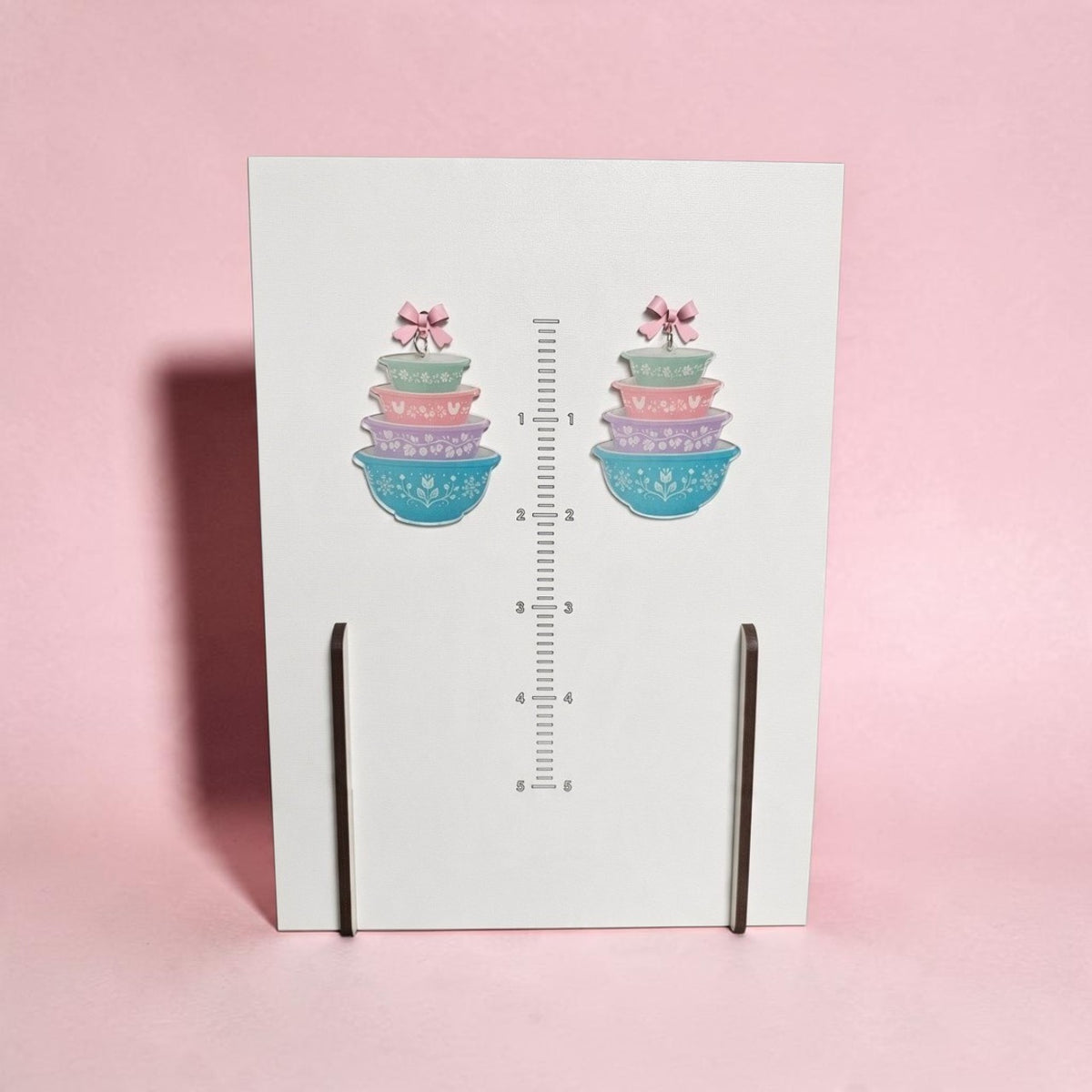 Vintage Pyrex-Inspired Stacked Mixing Bowl Earrings – Retro Pastel Dangles