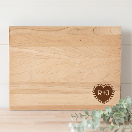 Initials in Heart Laser Engraved Cutting Board